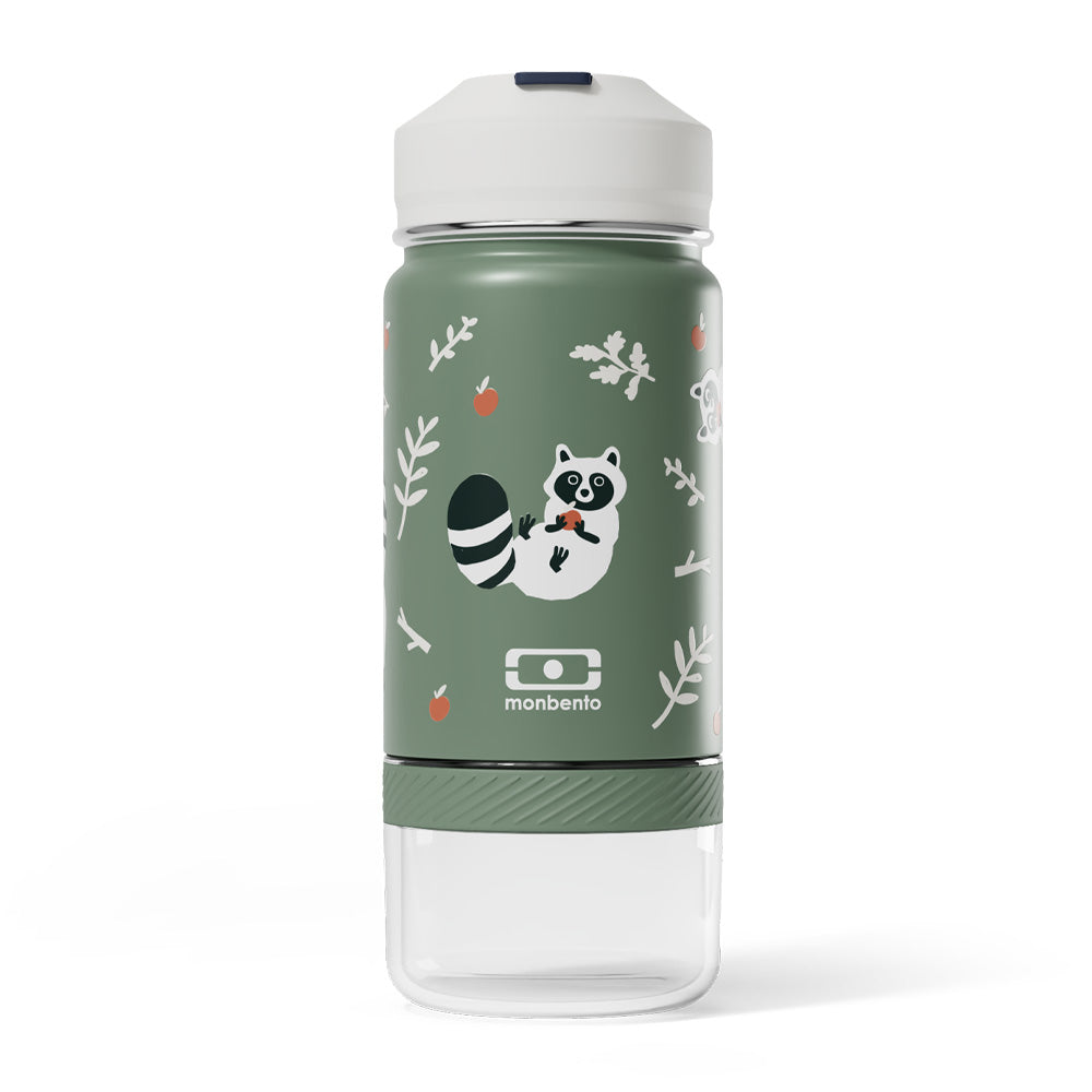 Monbento Twisty Kids Water Bottle with Snack Container- Racoon