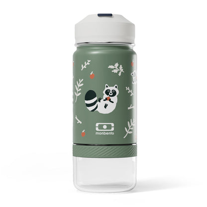 Monbento Twisty Kids Water Bottle with Snack Container- Racoon