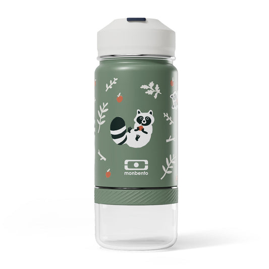 Monbento Twisty Kids Water Bottle with Snack Container- Racoon