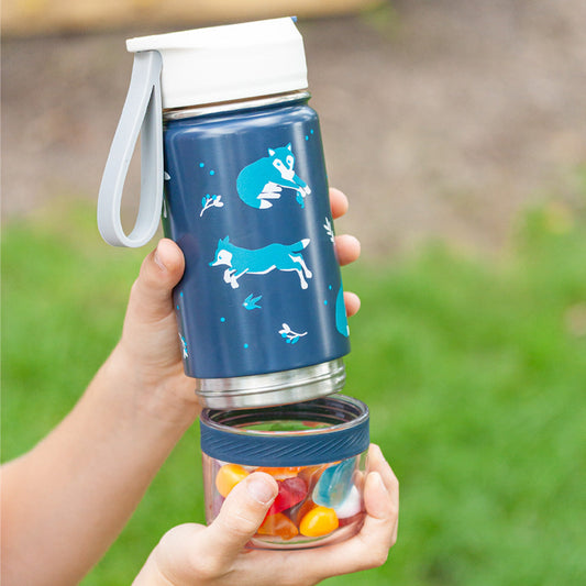 Monbento Twisty Kids Water Bottle with Snack Container-  Wolf