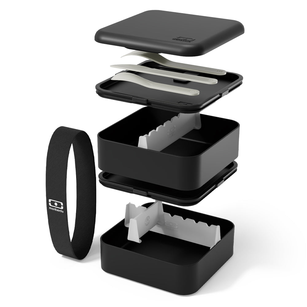 Monbento Flex - The 2 Compartment Lunch Box with Cutlery - Black Onyx