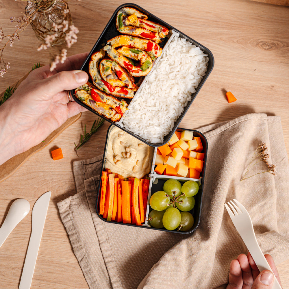 Monbento Flex - The 2 Compartment Lunch Box with Cutlery - Black Onyx
