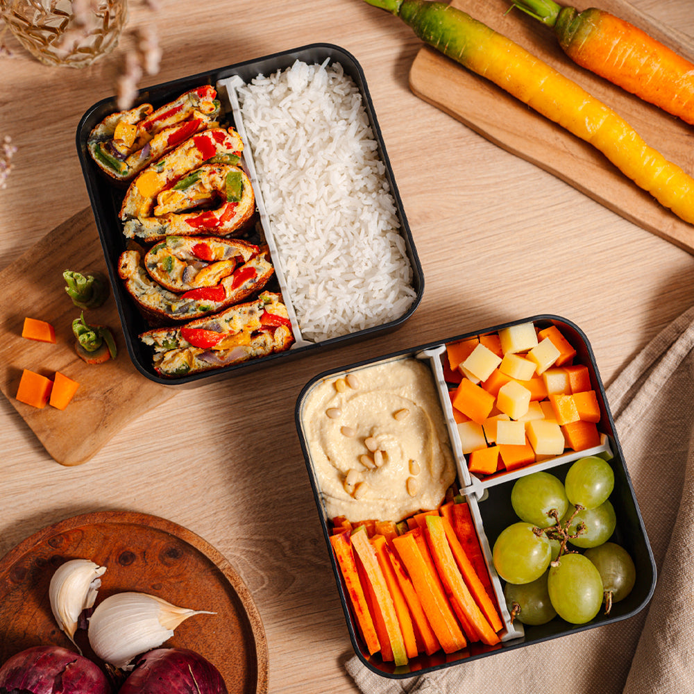 Monbento Flex - The 2 Compartment Lunch Box with Cutlery - Black Onyx