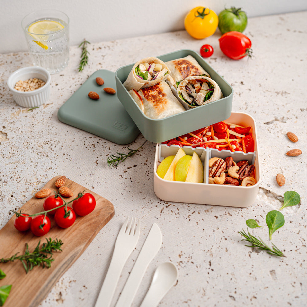 Monbento Flex - The 2 Compartment Lunch Box with Cutlery - Green Natural