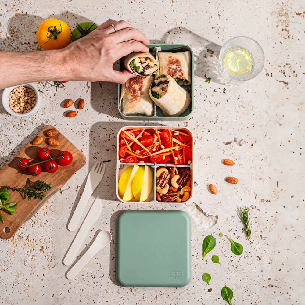 Monbento Flex - The 2 Compartment Lunch Box with Cutlery - Green Natural