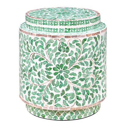 Jasmine Turquoise Shell Inlay Drum Side Table 35cm