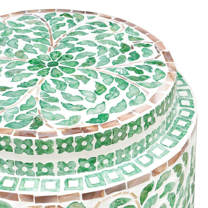 Jasmine Turquoise Shell Inlay Drum Side Table 35cm