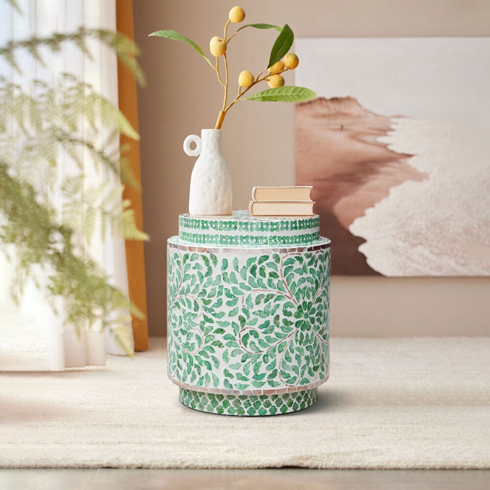 Jasmine Turquoise Shell Inlay Drum Side Table 35cm