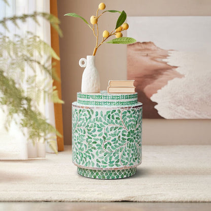 Jasmine Turquoise Shell Inlay Drum Side Table 35cm