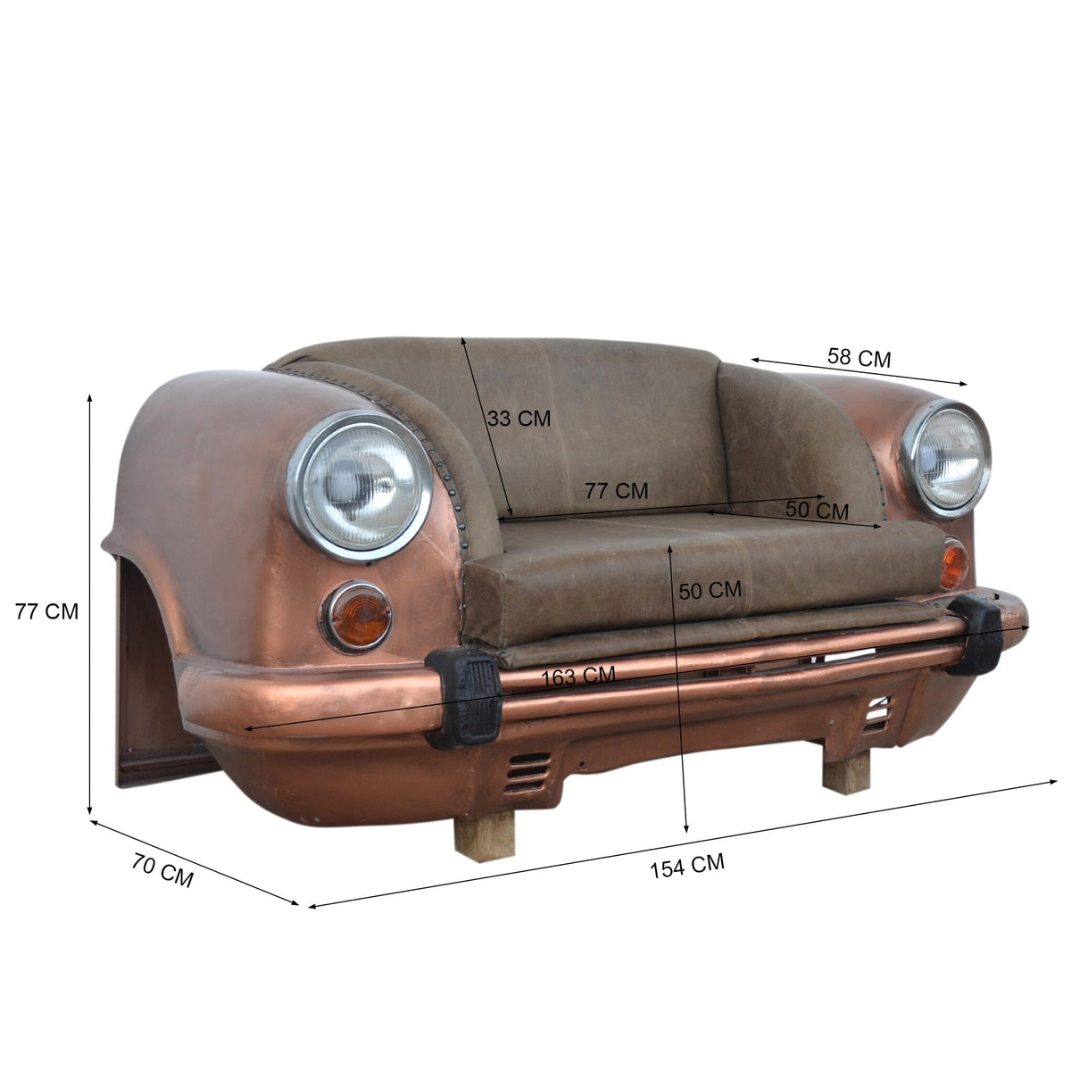 Jupiter Upcycled Car Front Leather Sofa 160cm