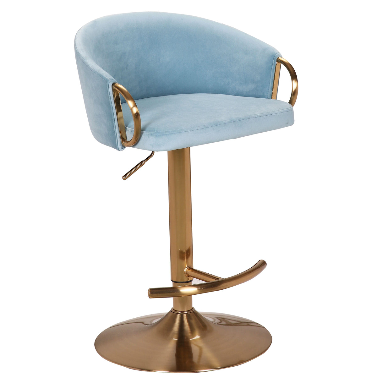 Keira Blue Velvet Gold Swivel Gas Lift Bar Stool