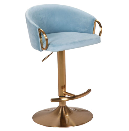 Keira Blue Velvet Gold Swivel Gas Lift Bar Stool