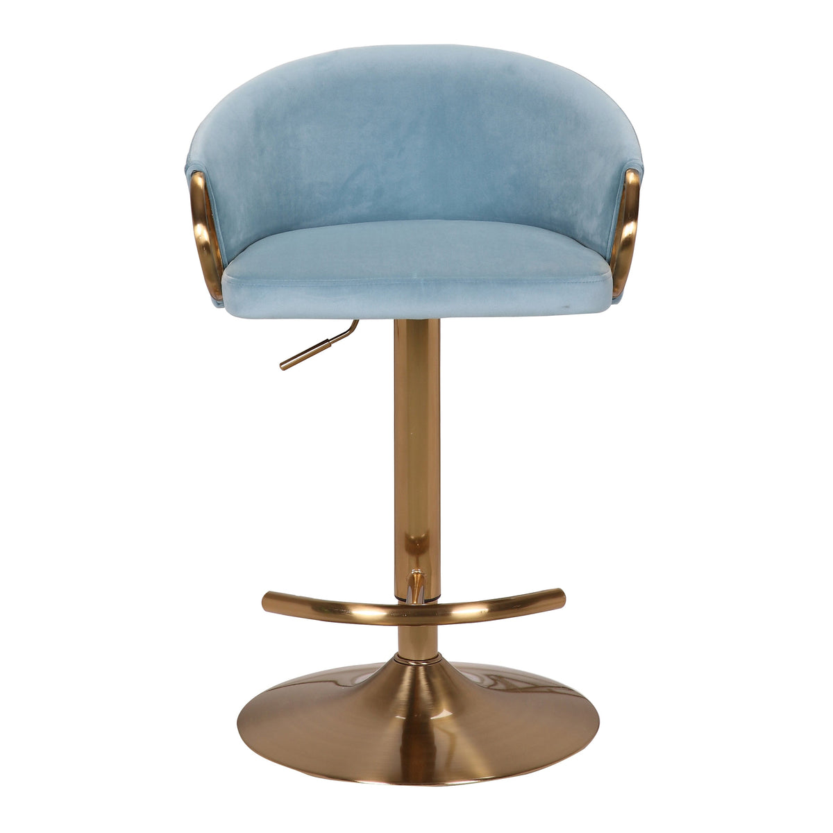 Keira Blue Velvet Gold Swivel Gas Lift Bar Stool