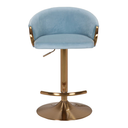 Keira Blue Velvet Gold Swivel Gas Lift Bar Stool