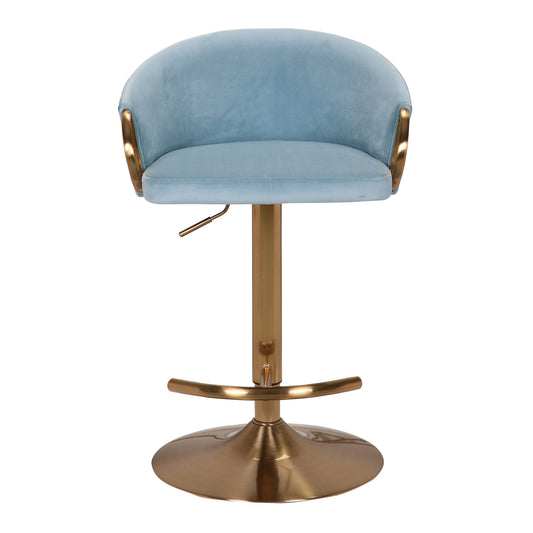 Keira Blue Velvet Gold Swivel Gas Lift Bar Stool