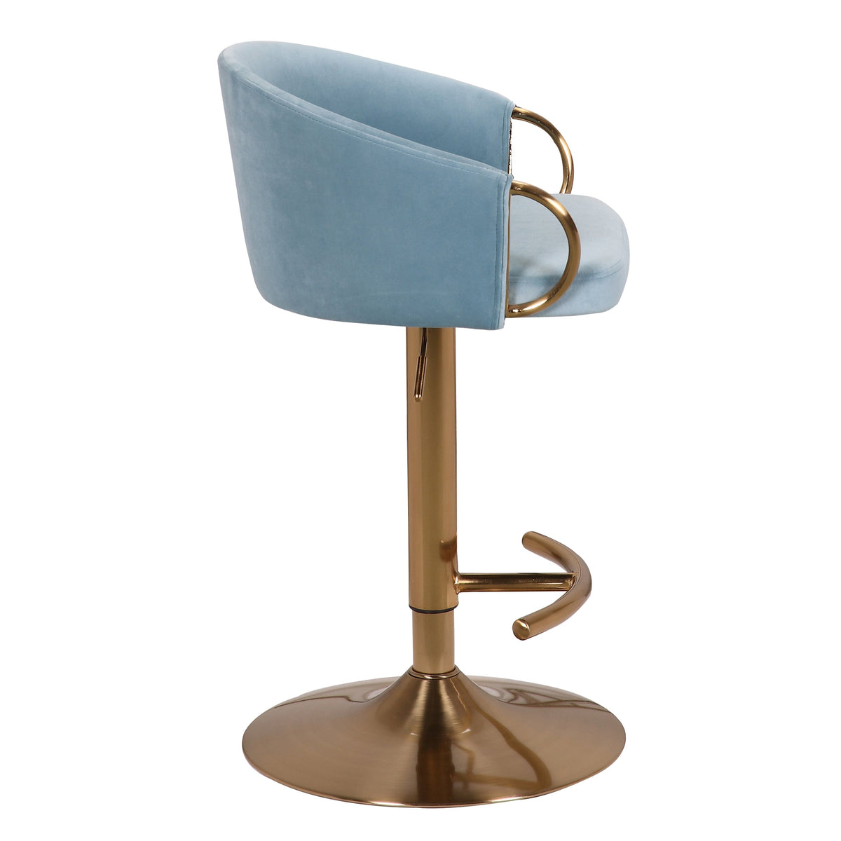 Keira Blue Velvet Gold Swivel Gas Lift Bar Stool