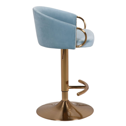 Keira Blue Velvet Gold Swivel Gas Lift Bar Stool