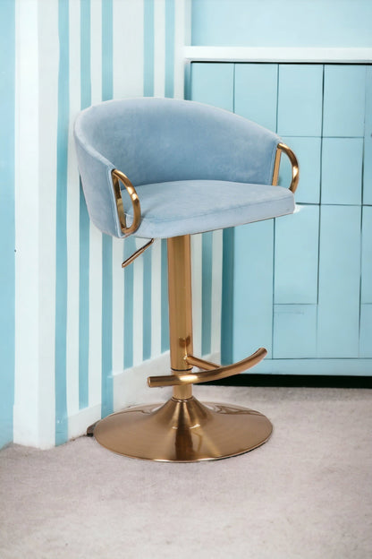 Keira Blue Velvet Gold Swivel Gas Lift Bar Stool