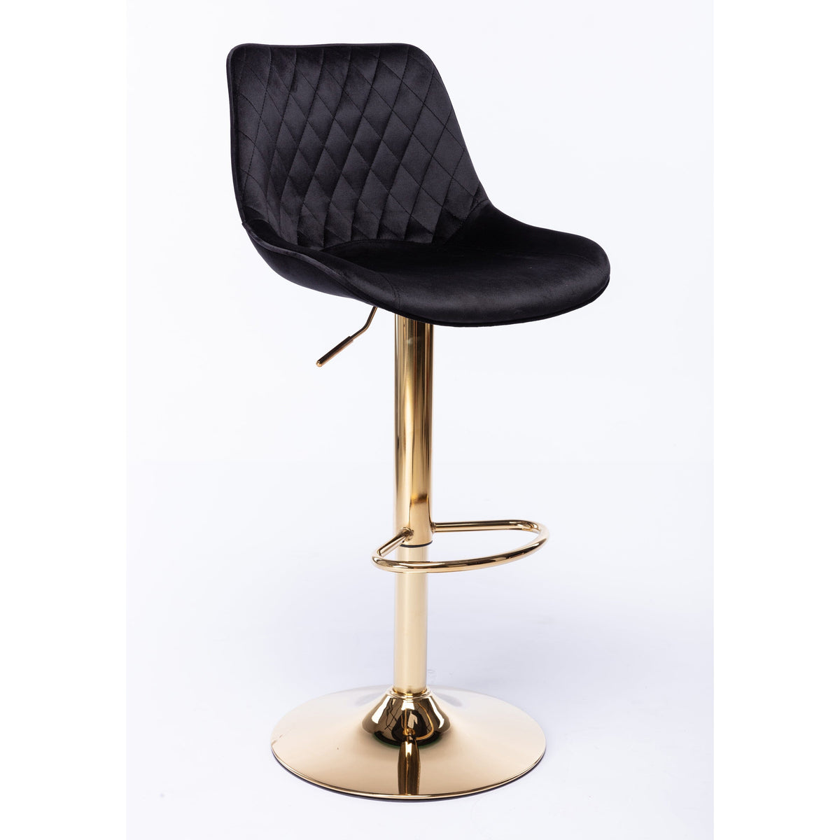 Kiara Black Velvet Gold Swivel Gas Lift Bar Stool