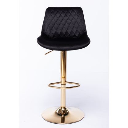 Kiara Black Velvet Gold Swivel Gas Lift Bar Stool