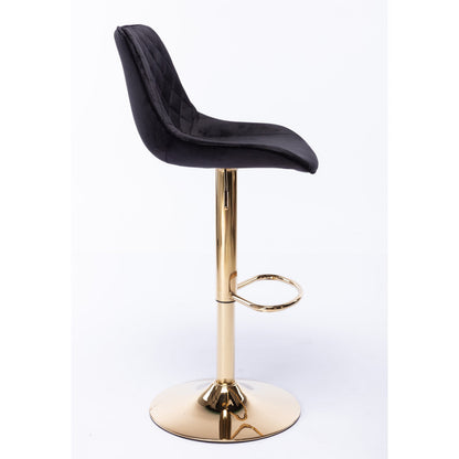 Kiara Black Velvet Gold Swivel Gas Lift Bar Stool