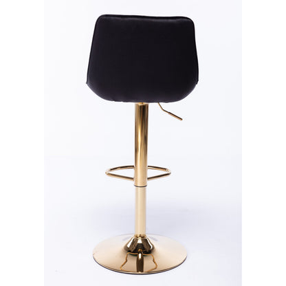 Kiara Black Velvet Gold Swivel Gas Lift Bar Stool