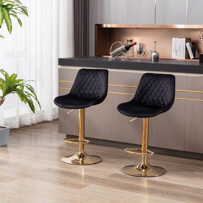 Kiara Black Velvet Gold Swivel Gas Lift Bar Stool