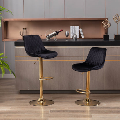 Kiara Black Velvet Gold Swivel Gas Lift Bar Stool