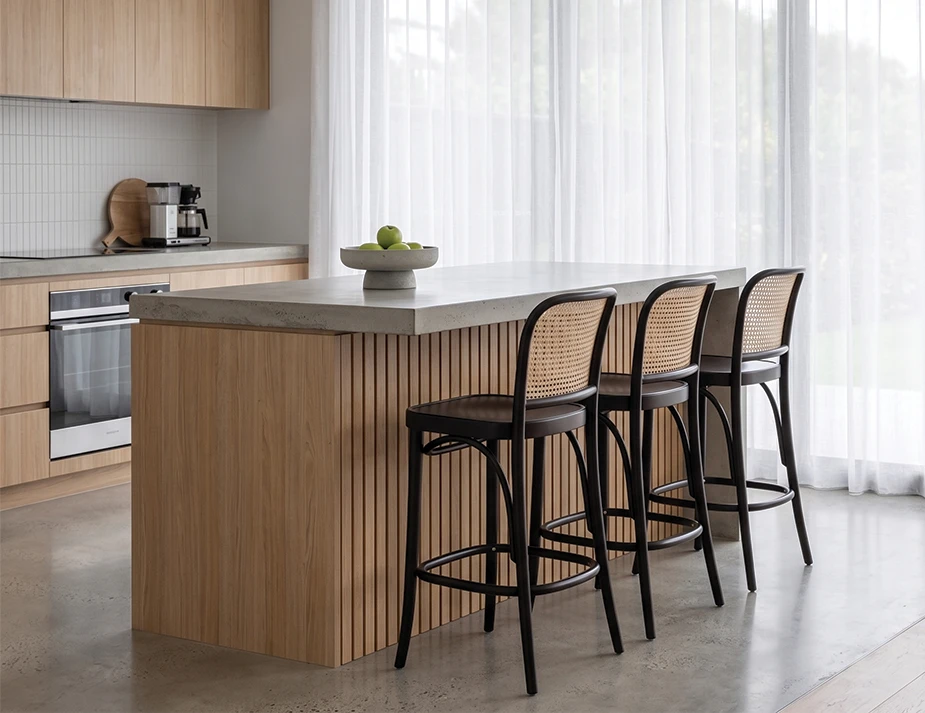 811 Hoffmann Stool - Black Stained Wood Seat - Cane Backrest - by TON