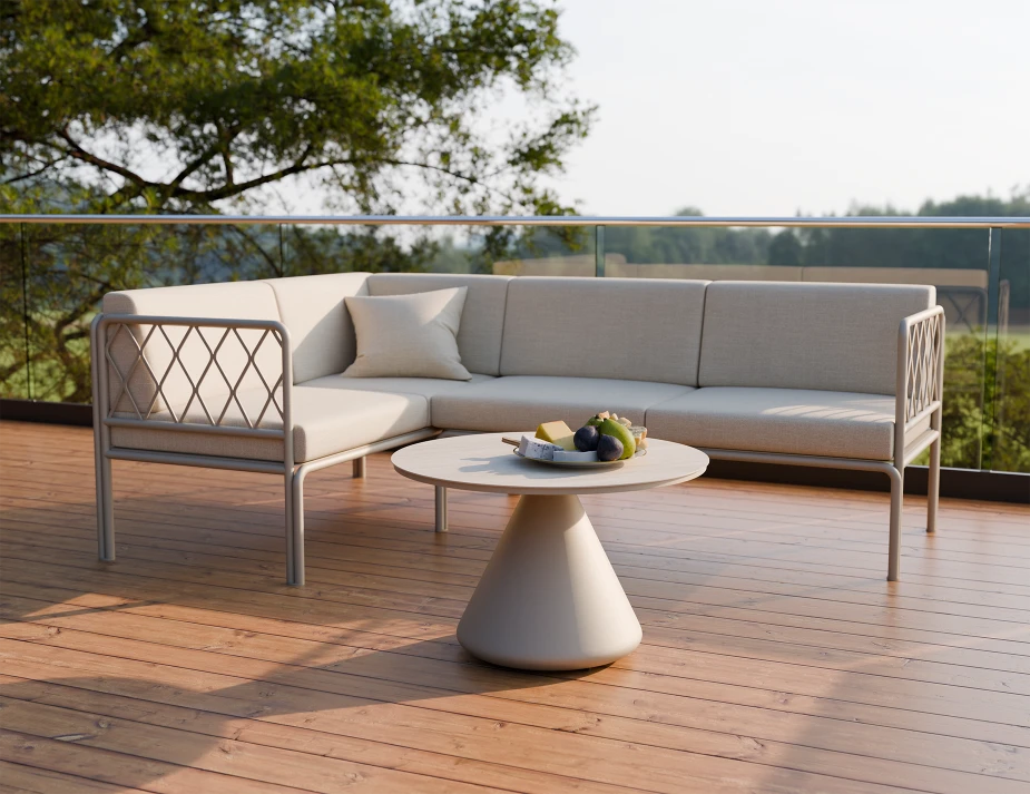 Kora Coffee Table 71cm Dia - Outdoor - Latte - Dune Ceramic Top