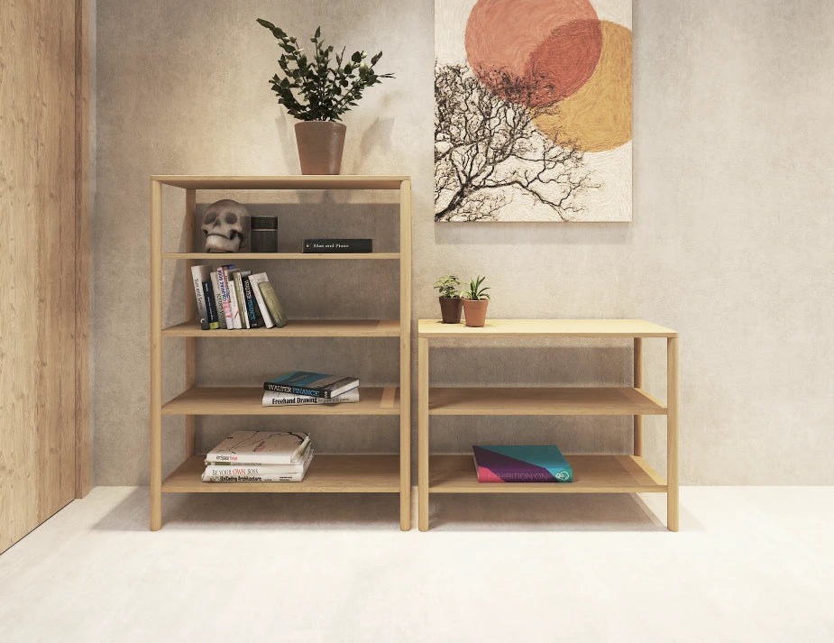 Nordica Large Bookshelf - 4 Tier - Solid Oak