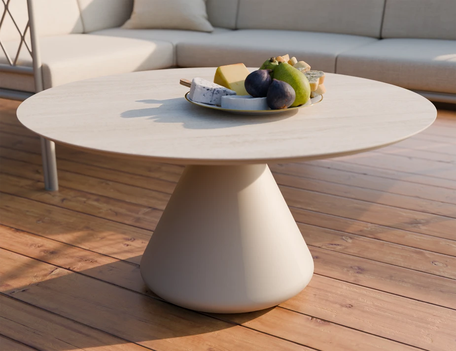 Kora Coffee Table 90cm Dia - Outdoor - Latte - Dune Ceramic Top