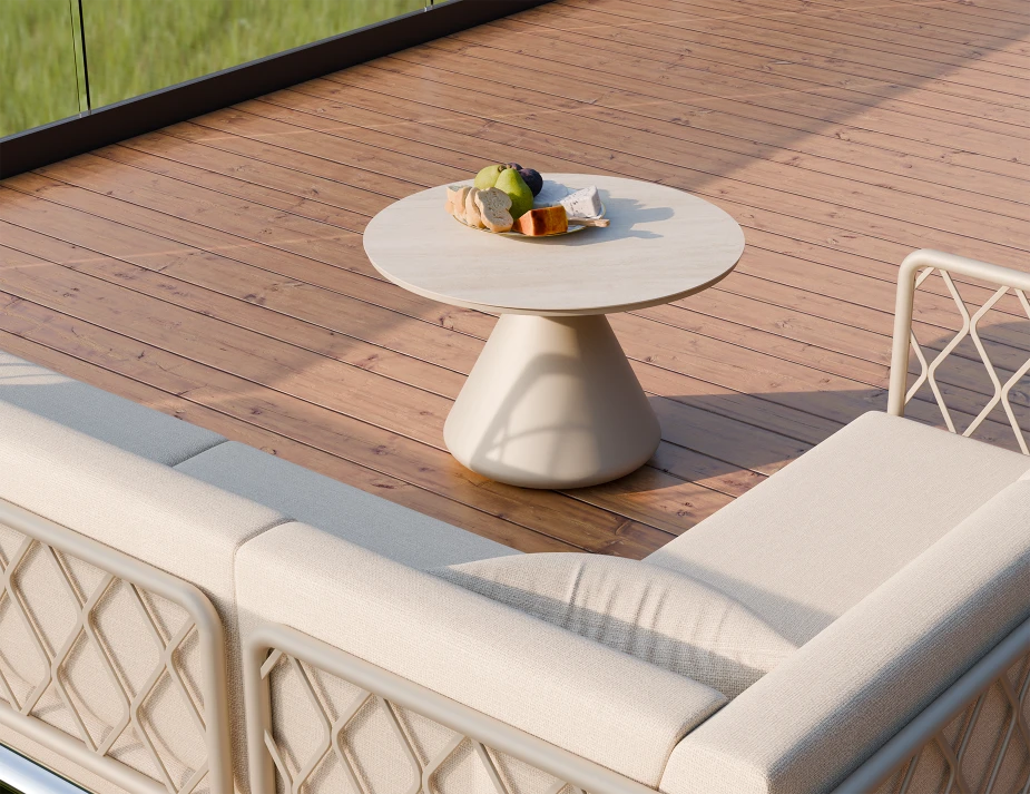 Kora Coffee Table 71cm Dia - Outdoor - Latte - Dune Ceramic Top