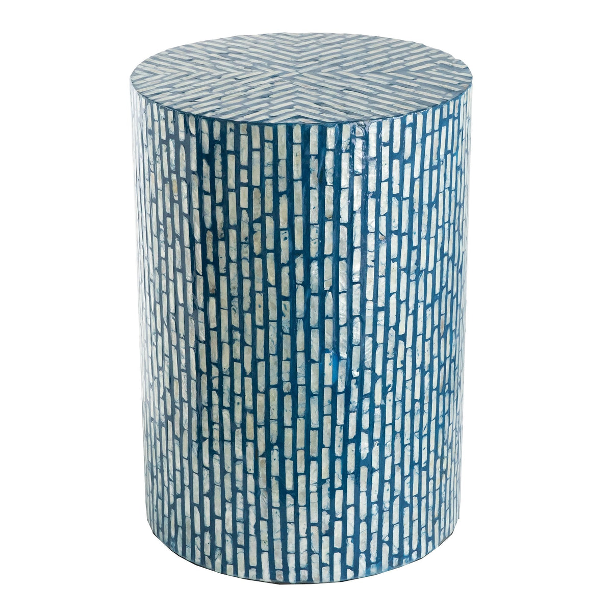 Leander White Shell Inlay Stool Side Table 50cm