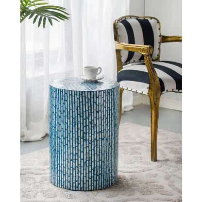 Leander White Shell Inlay Stool Side Table 50cm