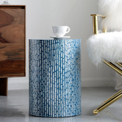 Leander White Shell Inlay Stool Side Table 50cm