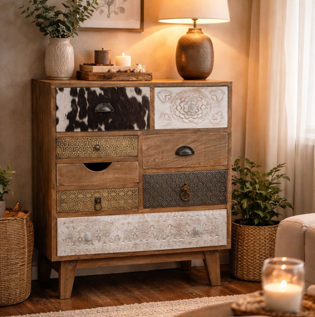 Linden Cowhide and Mango Wood Cabinet 70cm