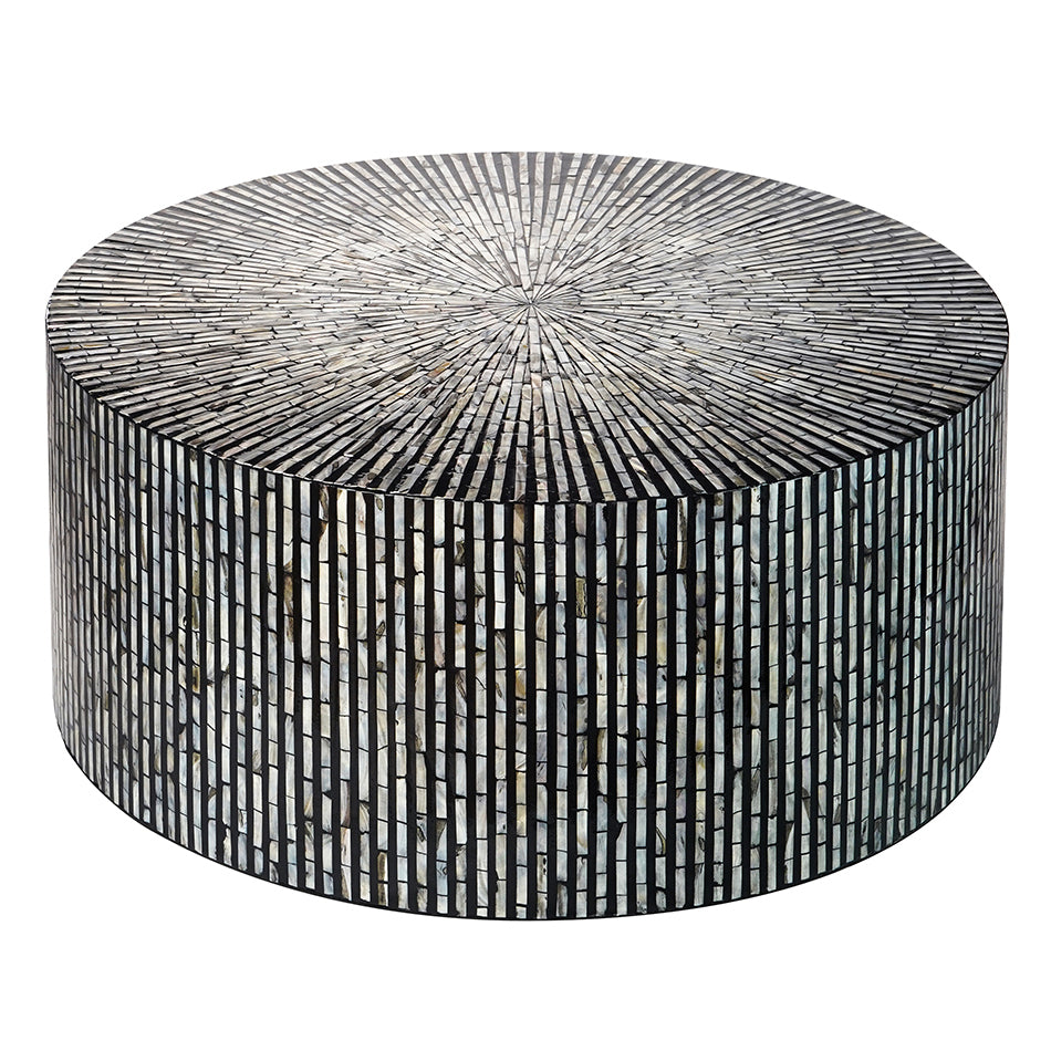 Lisette Round Black and White Shell Inlay Coffee Table 92cm