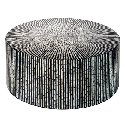 Lisette Round Black and White Shell Inlay Coffee Table 92cm