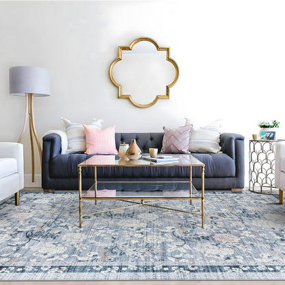 Lizzie Botanical Washable Rug - Sky Blue