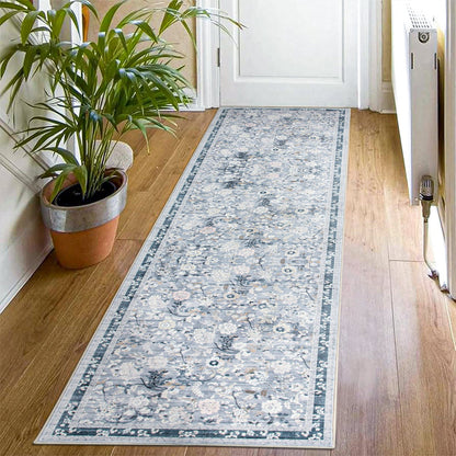 Lizzie Botanical Washable Rug - Sky Blue