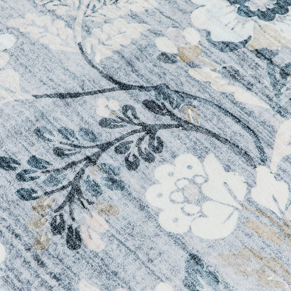 Lizzie Botanical Washable Rug - Sky Blue