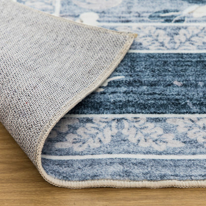Lizzie Botanical Washable Rug - Sky Blue