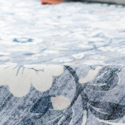 Lizzie Botanical Washable Rug - Sky Blue