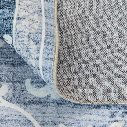 Lizzie Botanical Washable Rug - Sky Blue
