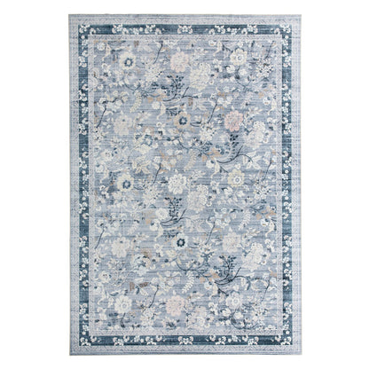 Lizzie Botanical Washable Rug - Sky Blue