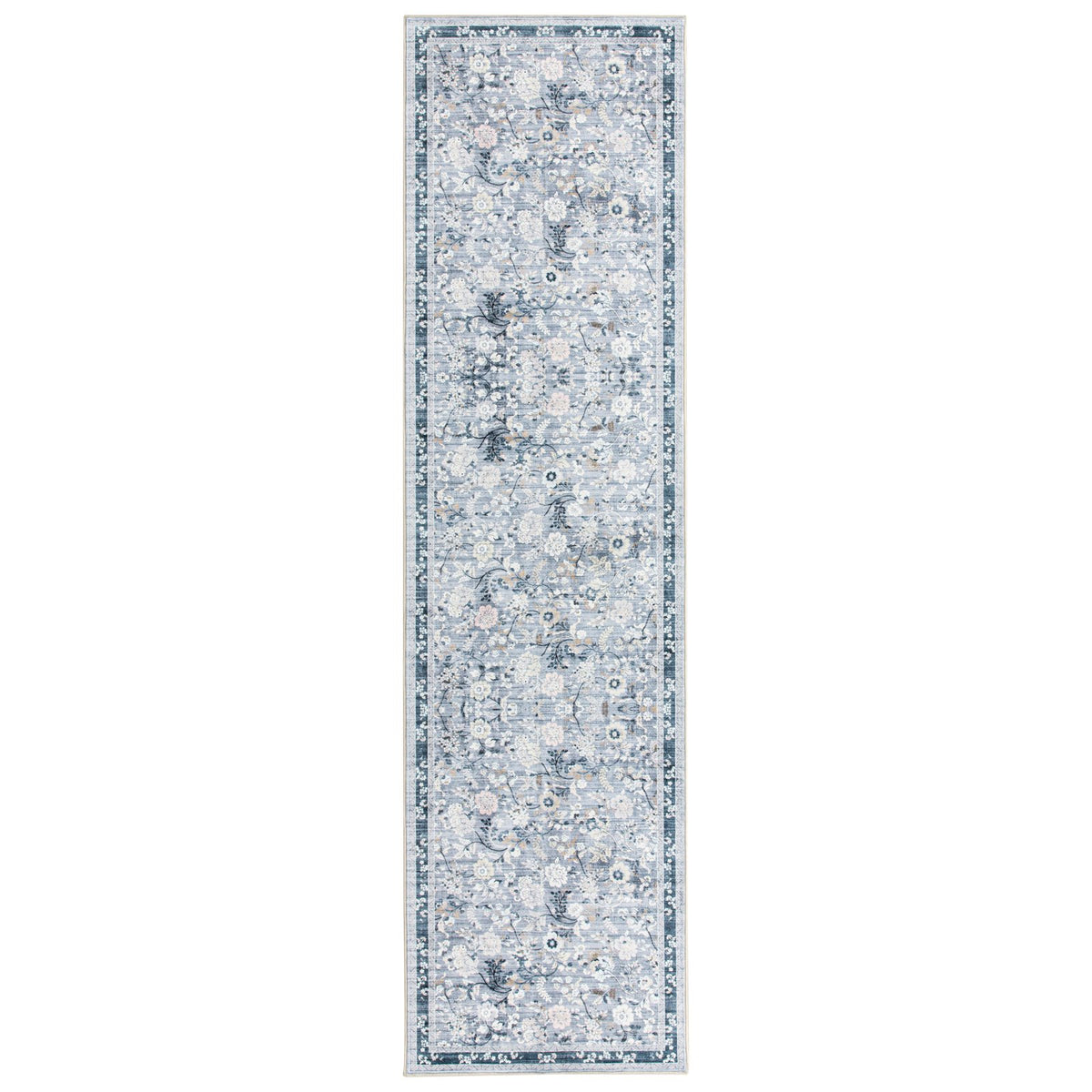 Lizzie Botanical Washable Rug - Sky Blue