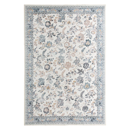 Lizzie Floral Washable Rug - Mint & Ivory