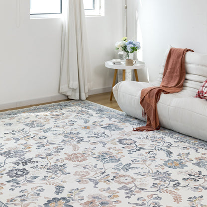 Lizzie Floral Washable Rug - Mint & Ivory
