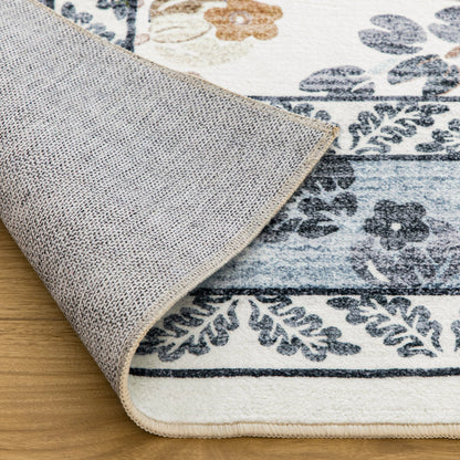 Lizzie Floral Washable Rug - Mint & Ivory